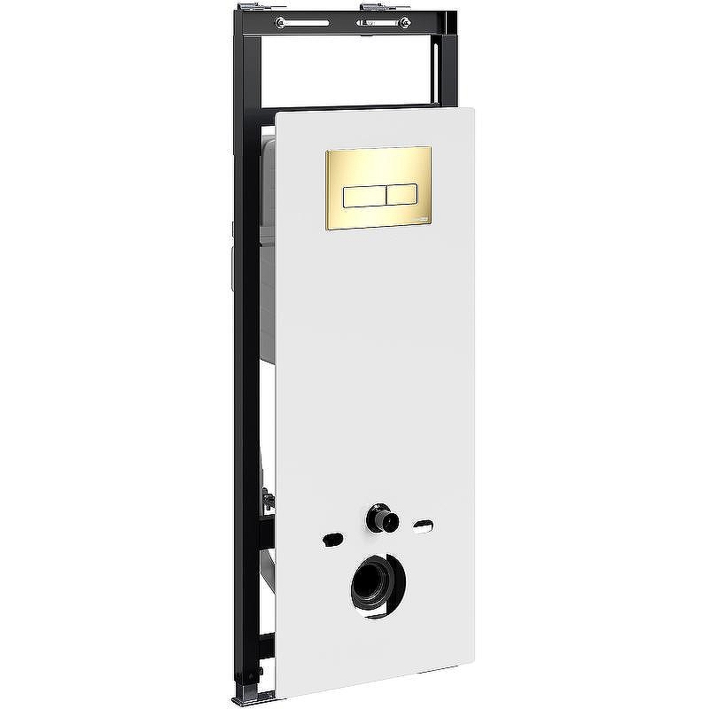 Инсталляция WasserKRAFT Salm 27TLT.010.ME.WH.PG03 для унитаза Белое стекло с клавишей смыва Золото