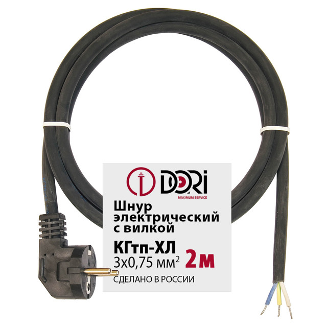 кабель с вилкой DORI морозостойкий КГтп-ХЛ 3х0,75 2м 10А 220Вт черный