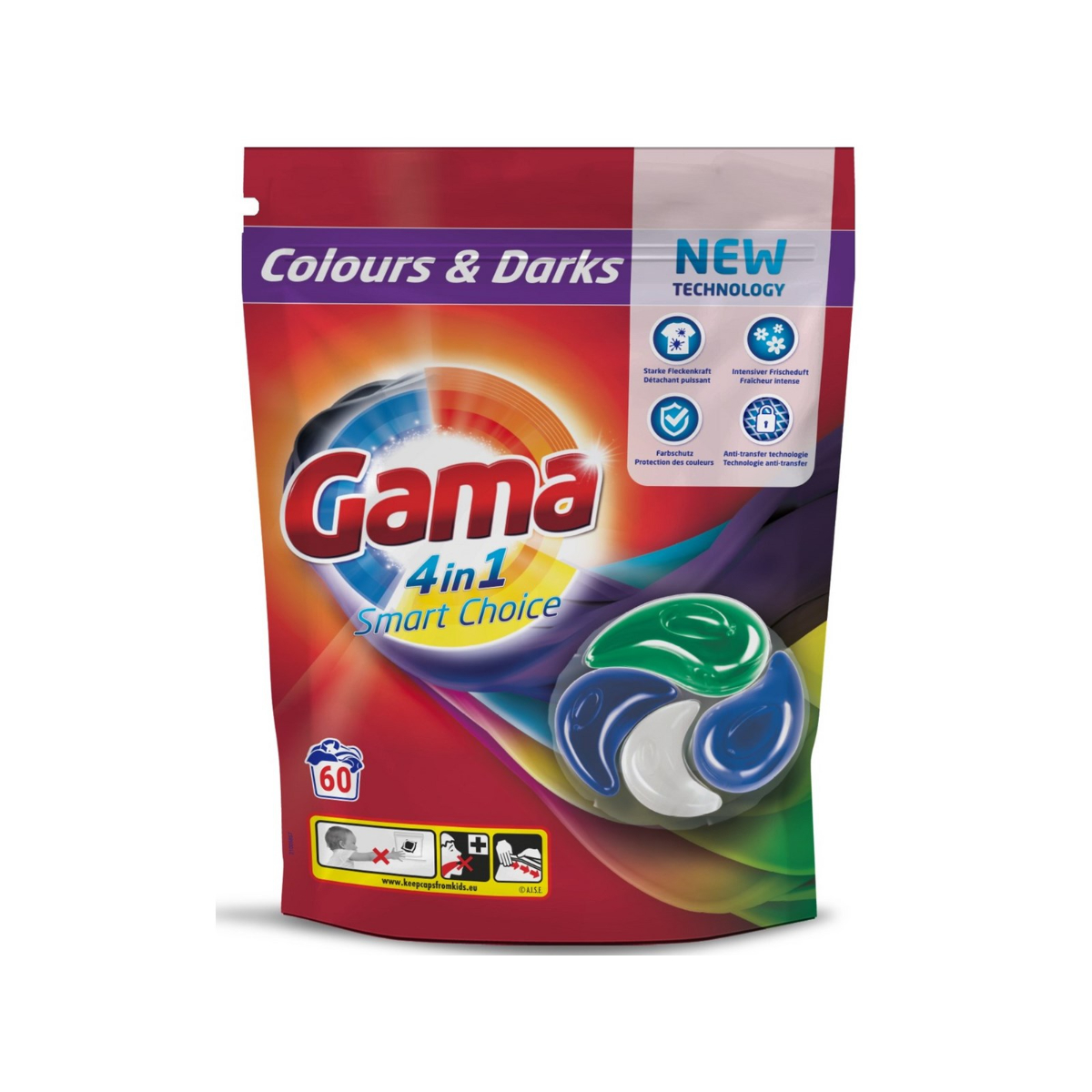 Капсулы универсальные для стирки белья Gama 4 in 1 Smart Choice Colors & Darks 60 шт