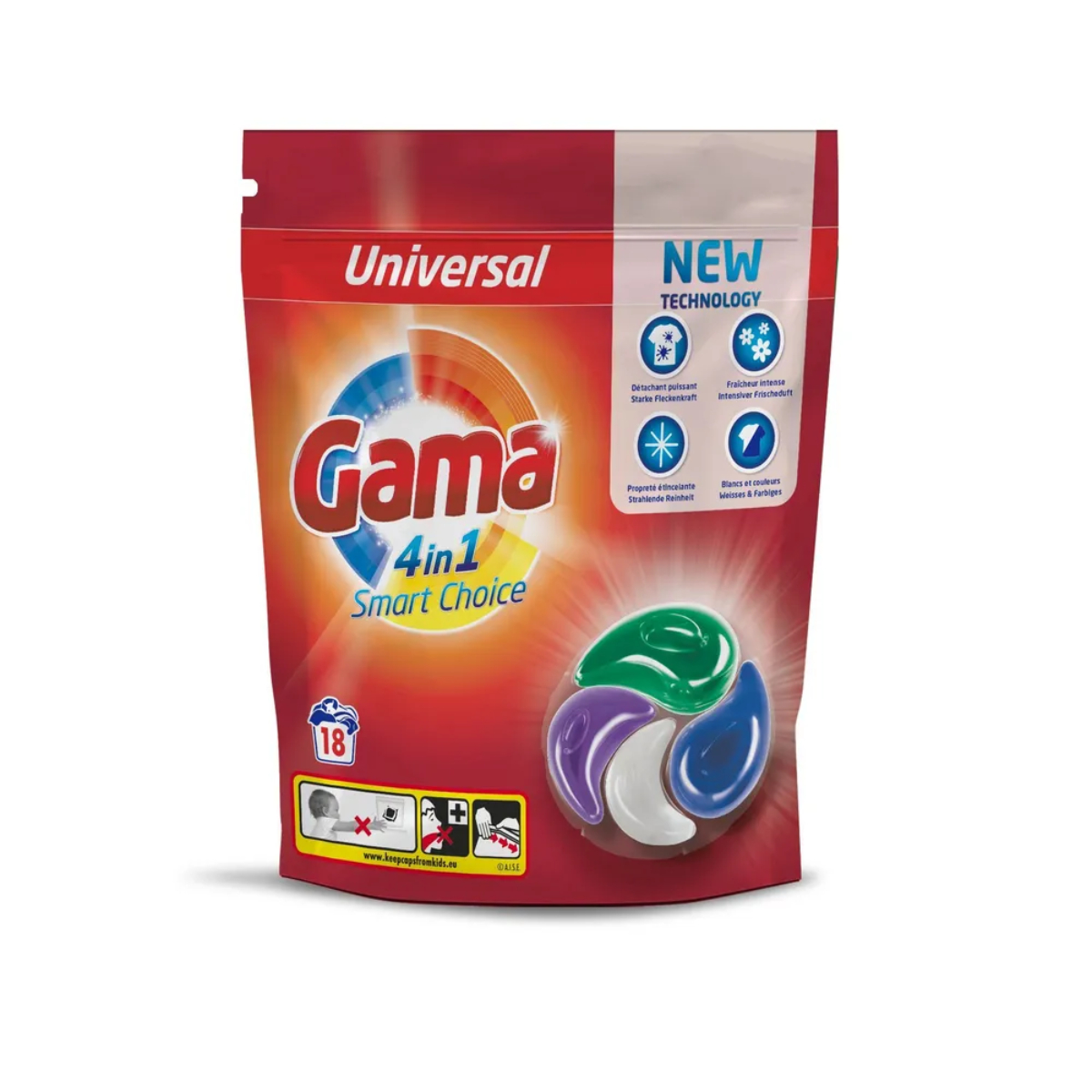 Капсулы универсальные для стирки белья Gama 4 in 1 Smart Choice 18 шт