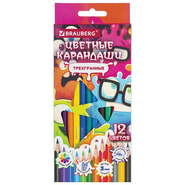 карандаши цветные "Монстрики", 12 цветов BRAUBERG
