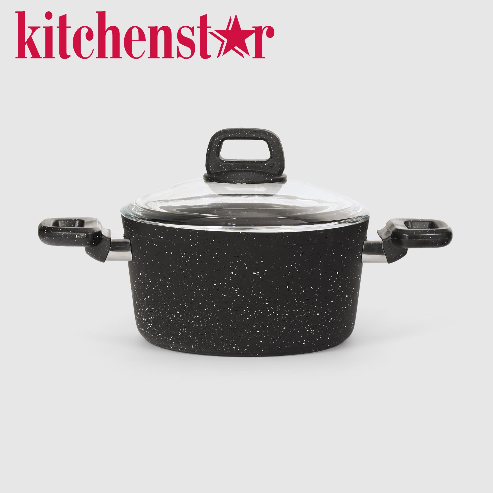 Кастрюля Kitchenstar Granite с крышкой черная 20 см