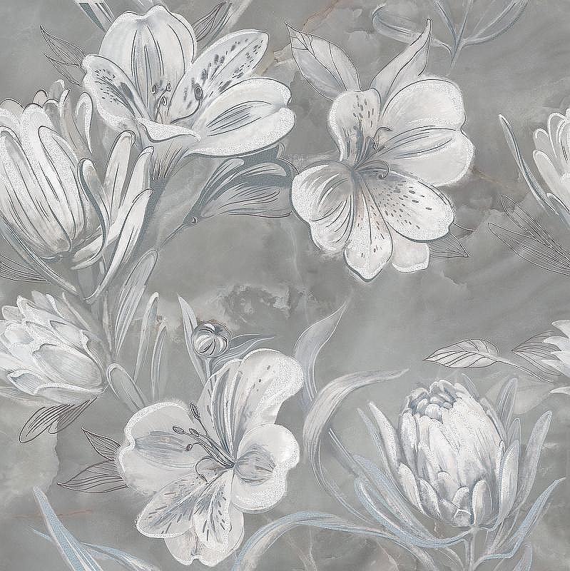 Керамическая плитка Azori Opale Grey Flower 926777 напольная 63x63 см