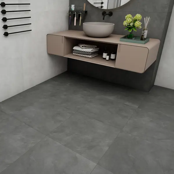 Керамогранит Duna Cemento Grafito 60x60 матовый цвет темно-серый 1.44 м²