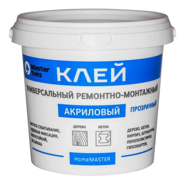 клей акриловый MASTERTEKS ремонтно-монтажный 0,9кг прозрачный, арт.9752931