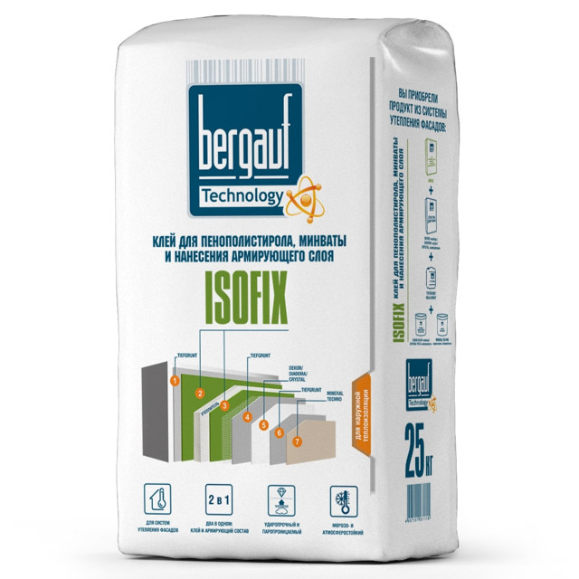 клей для пенополистирола BERGAUF Isofix 25 кг
