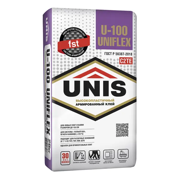 Клей для плитки C2TE Unis Uniflex U-100 25 кг