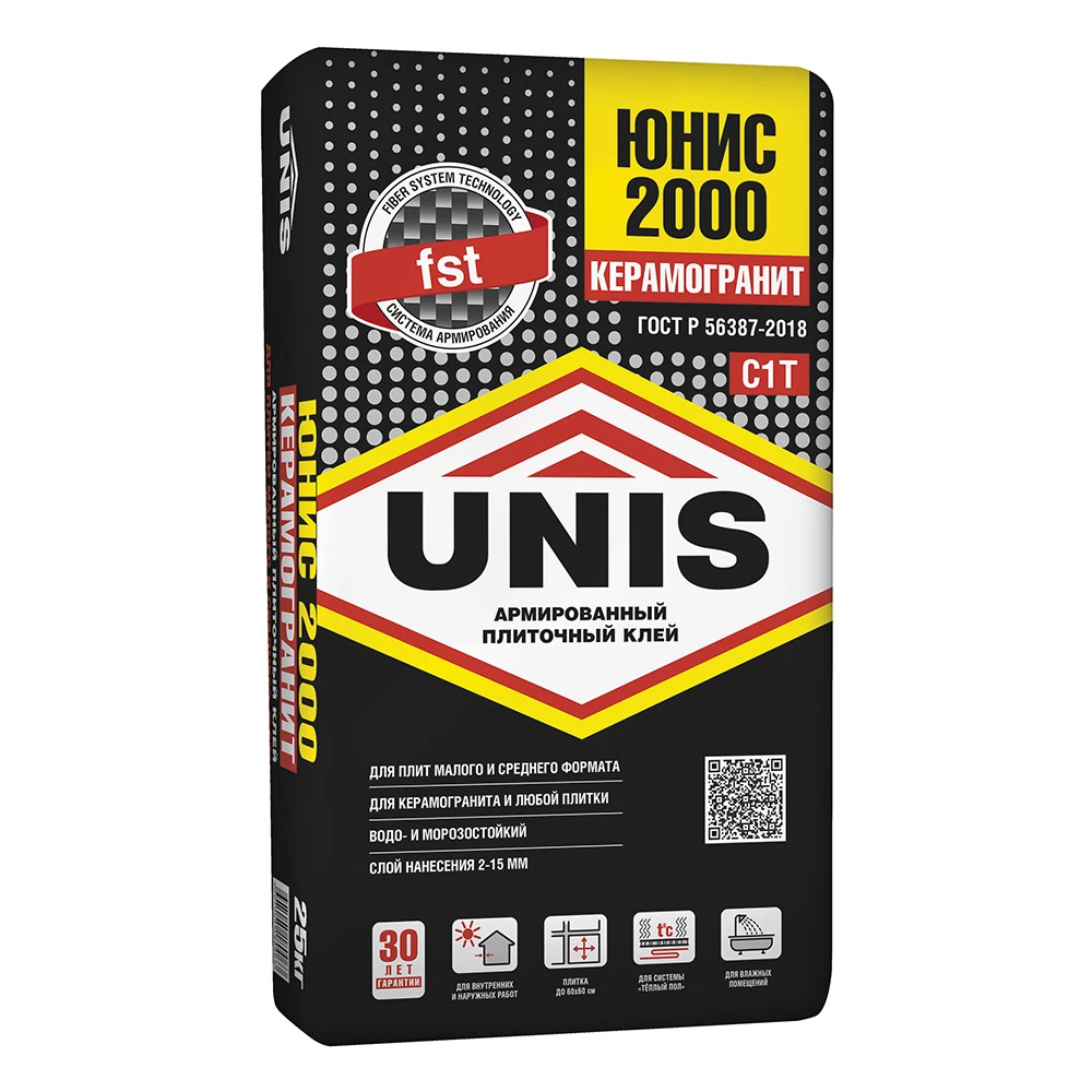Клей для плитки/ керамогранита/ камня Unis 2000 класс С1 T 25 кг