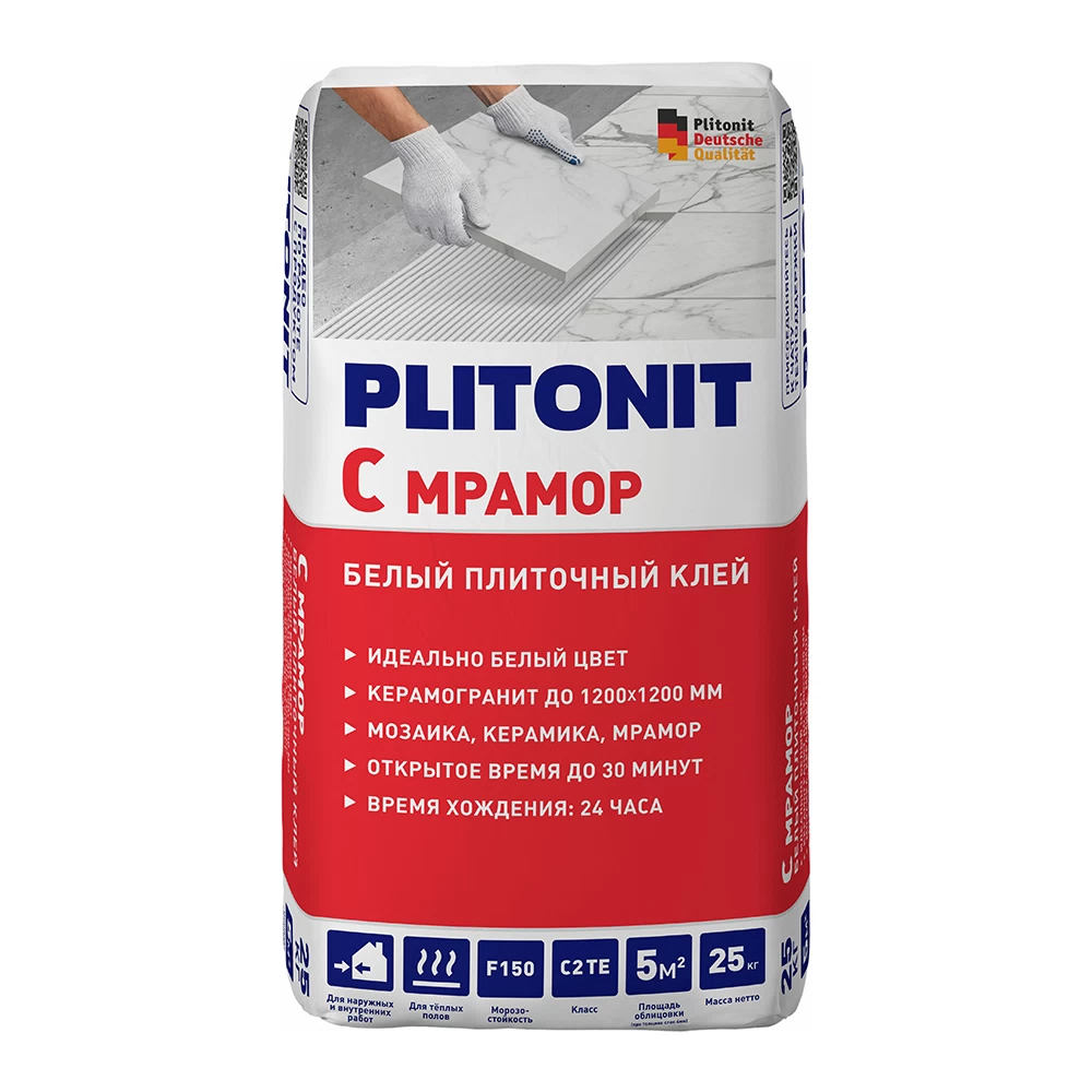 Клей для плитки/ керамогранита/ мозаики/ камня Plitonit С Мрамор белый класс C2 TE 25 кг