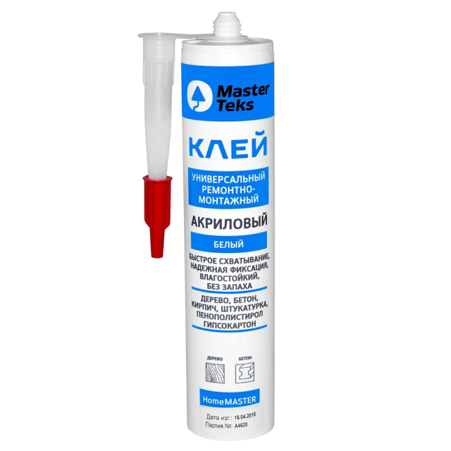клей монтажный MASTERTEKS акриловый 400г белый, картридж, арт.9752084/9752925