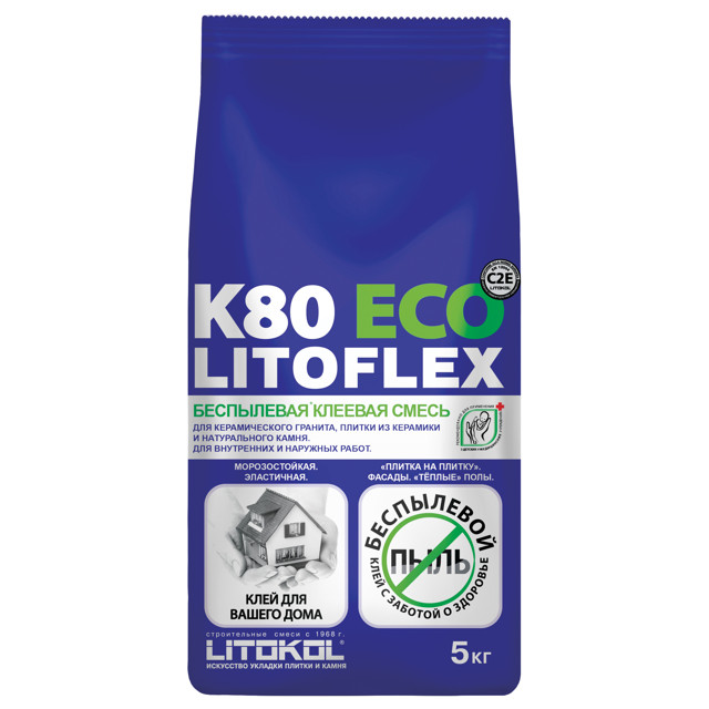 клей плиточный LITOKOL Литофлекс К80 Эко/Litoflex K80 Eco беспылевой 5кг