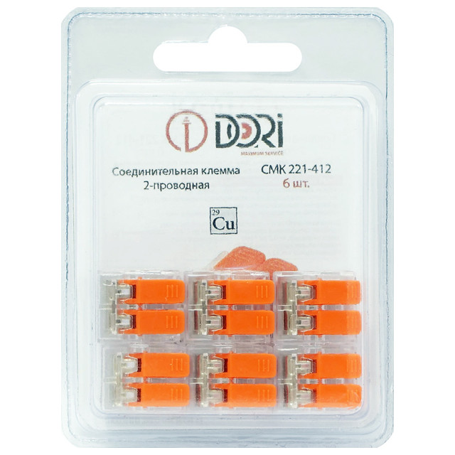 клемма соединительная DORI СМК 221-412 2-х проводная 6шт прозрачный
