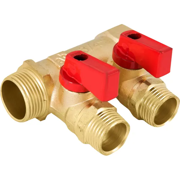 Коллектор Aquabeam с 2 шаровыми кранами 3/4"x1/2" НР латунь