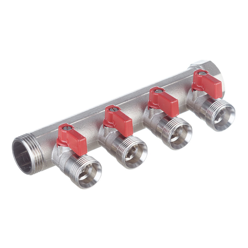 Коллектор Henco 1 ВР(г) х 4 выхода 3/4 НР(ш) ЕК х 1 НР(ш) с шаровыми кранами (VB060504-ROOD)