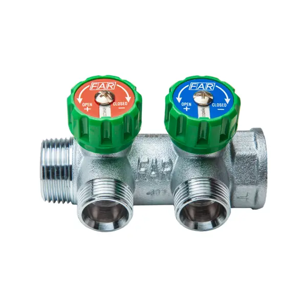 Коллектор распределительный FAR FK 3821 134UN 1"x3/4" евроконус 2 выхода латунь