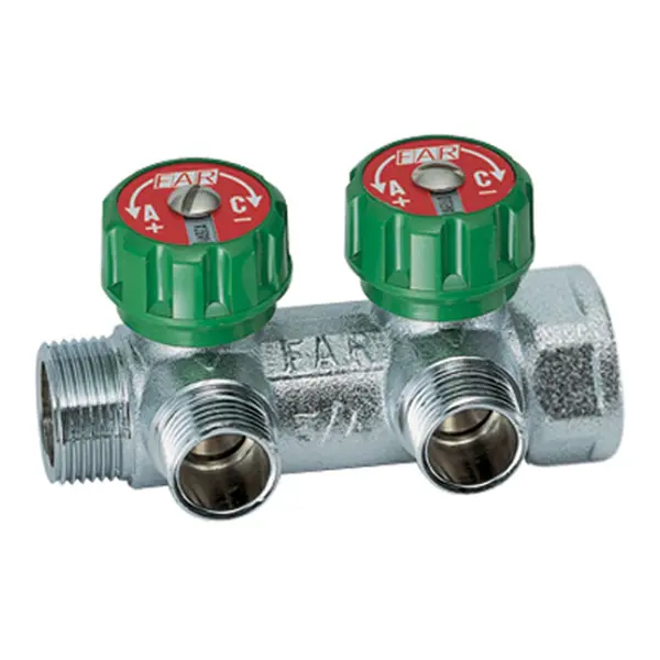 Коллектор распределительный FAR FK 3821 3412UN 3/4x1/2" евроконус 2 выхода латунь