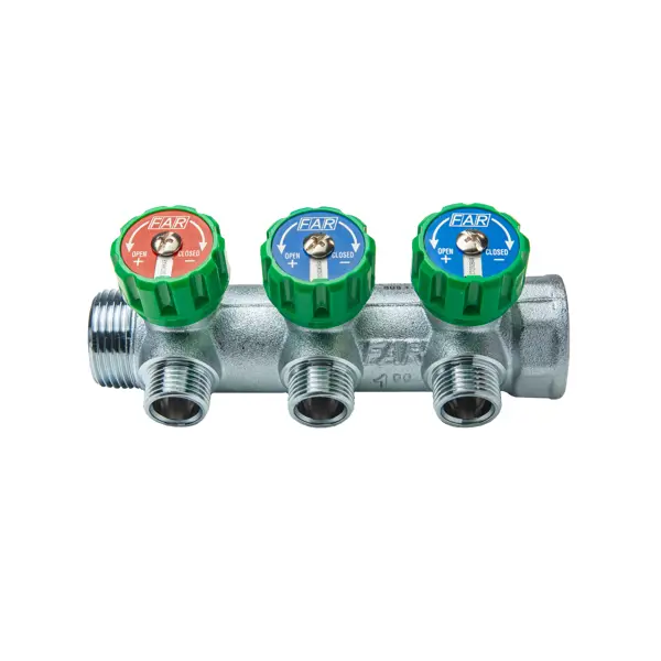 Коллектор распределительный FAR FK 3822 112UN 1"x1/2" евроконус 3 выхода латунь