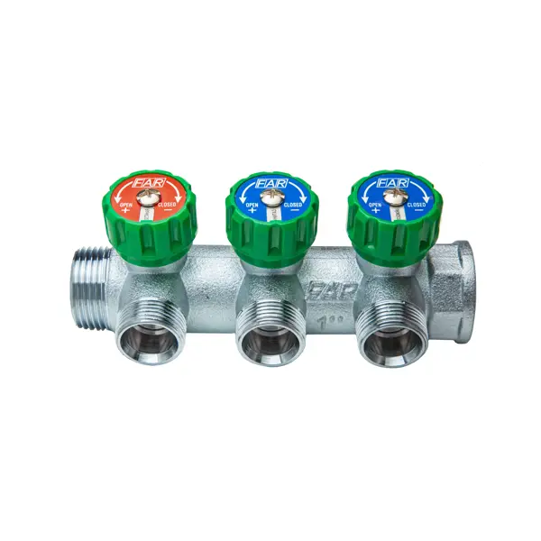 Коллектор распределительный FAR FK 3822 134UN 1"x3/4" евроконус 3 выхода латунь