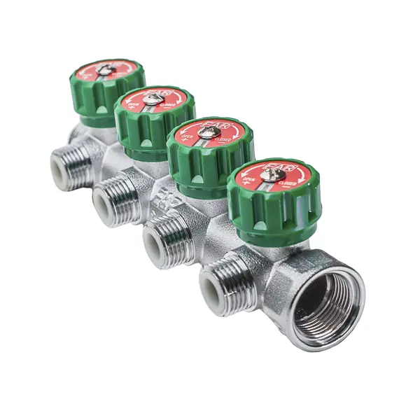 Коллектор распределительный FAR FK 3824 112UN 1"x1/2" под плоское уплотнение 4 выхода латунь