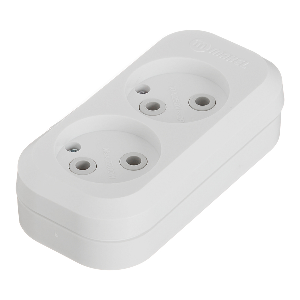 Колодка 2 розетки Makel без заземления 10 А 250 В 2,2 кВт IP20 белая (MGP101)