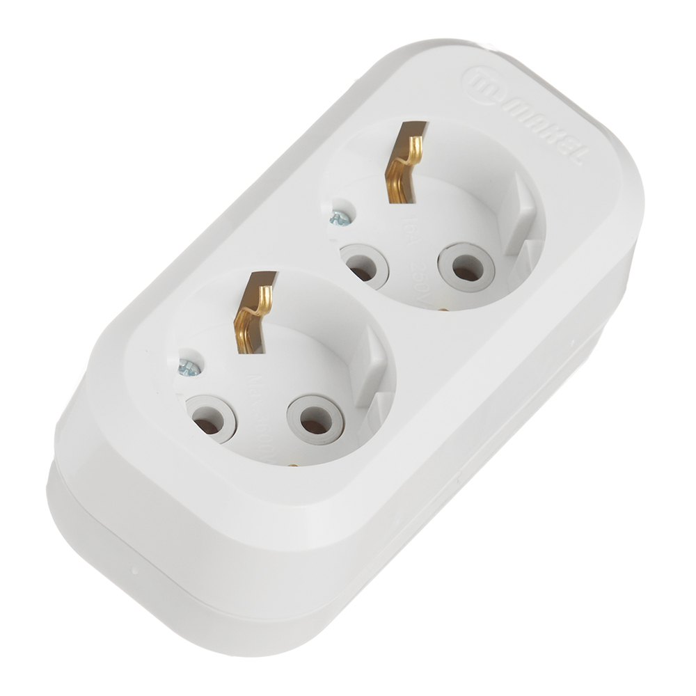 Колодка 2 розетки Makel с заземлением 16 А 250 В 2,2 кВт IP20 белая (MGP111)