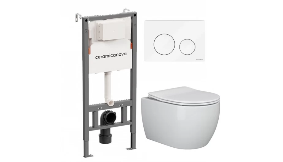 Комплект инсталляции Ceramicanova Balance с унитазом Ceramicanova Play с кнопкой белой и сиденьем дюропласт микролифт быстросъем (CN121001/CN3001)