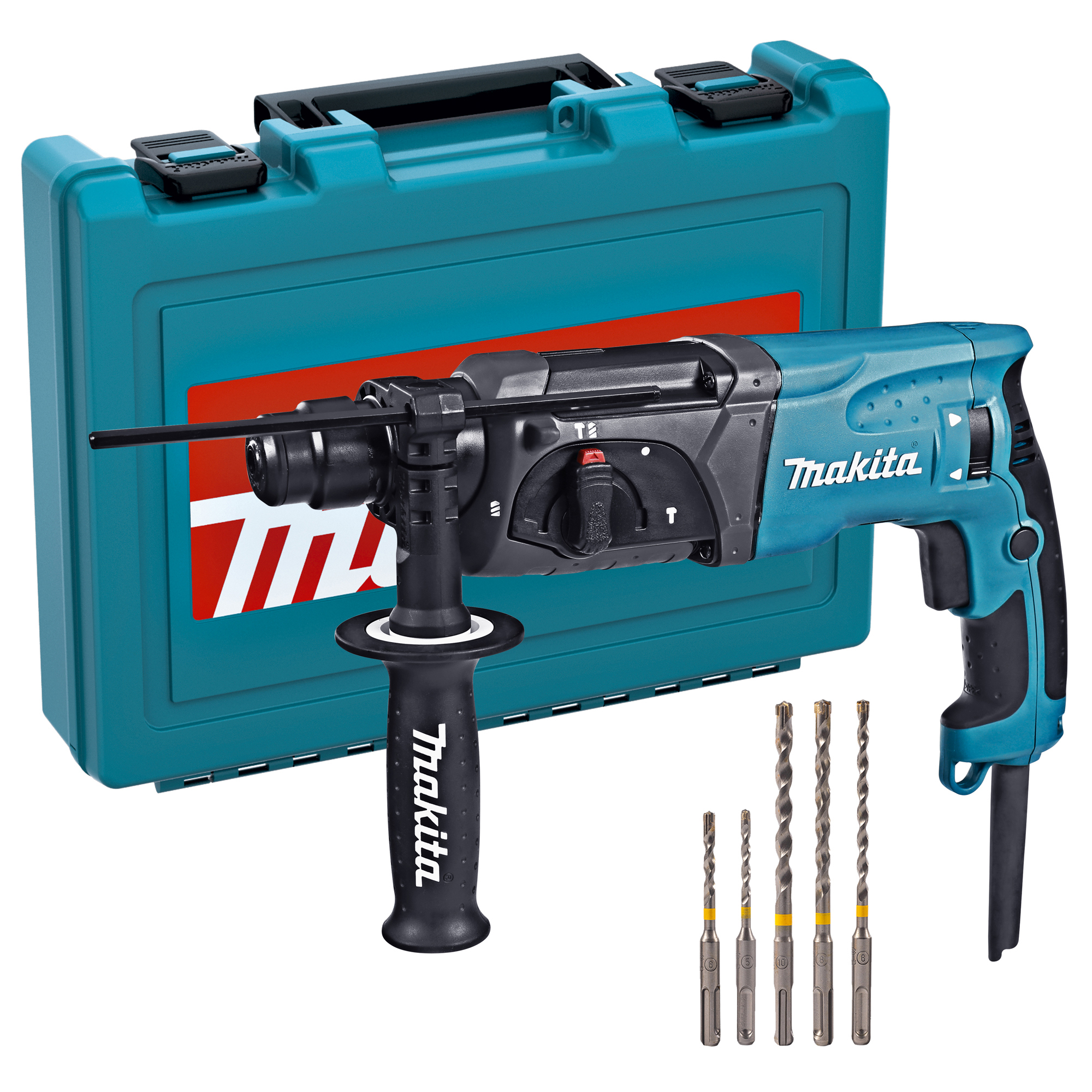 Комплект Перфоратор сетевой SDS-plus Makita HR 2470, 780 Вт, 2.7 Дж с набором буров