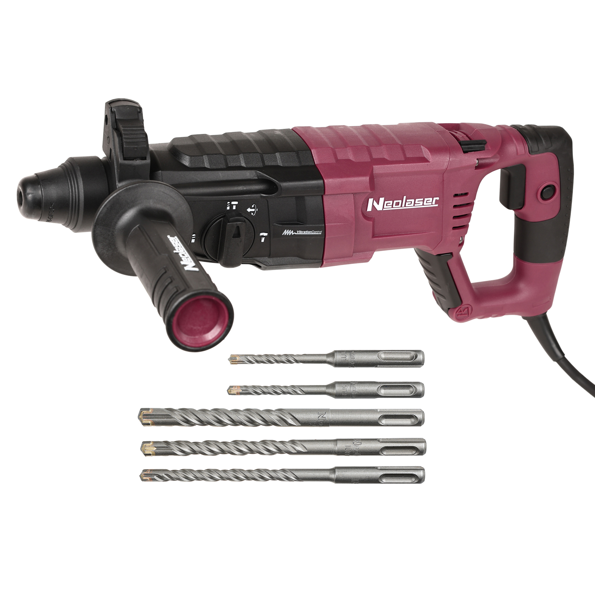 Комплект Перфоратор сетевой SDS-plus Neolaser NRH-1100-BS, 1100 Вт, 4.1 Дж с набором буров