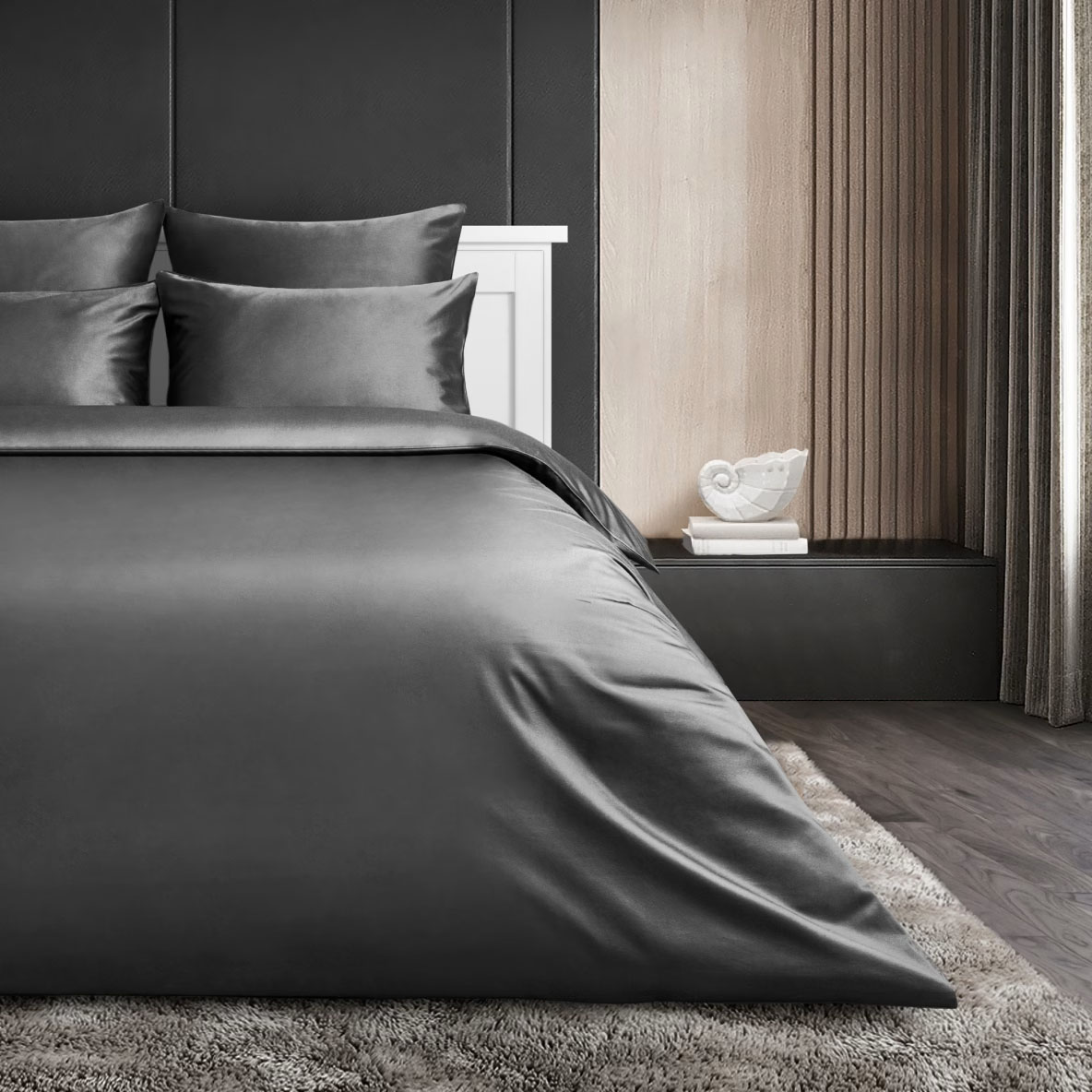 Комплект постельного белья Soft Silver Семейный нав. Серый космос