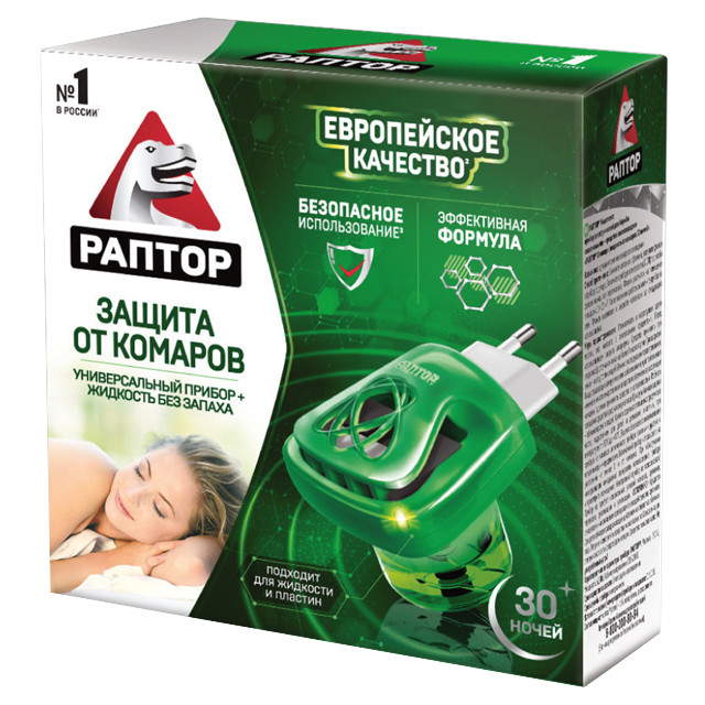 комплект РАПТОР фумигатор + жидкость от комаров без запаха 30 ночей
