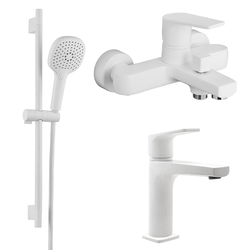 Комплект смесителей Azario Treya AZ-156805126+AZ-156845026+AZ-157820226 цвет Белый матовый