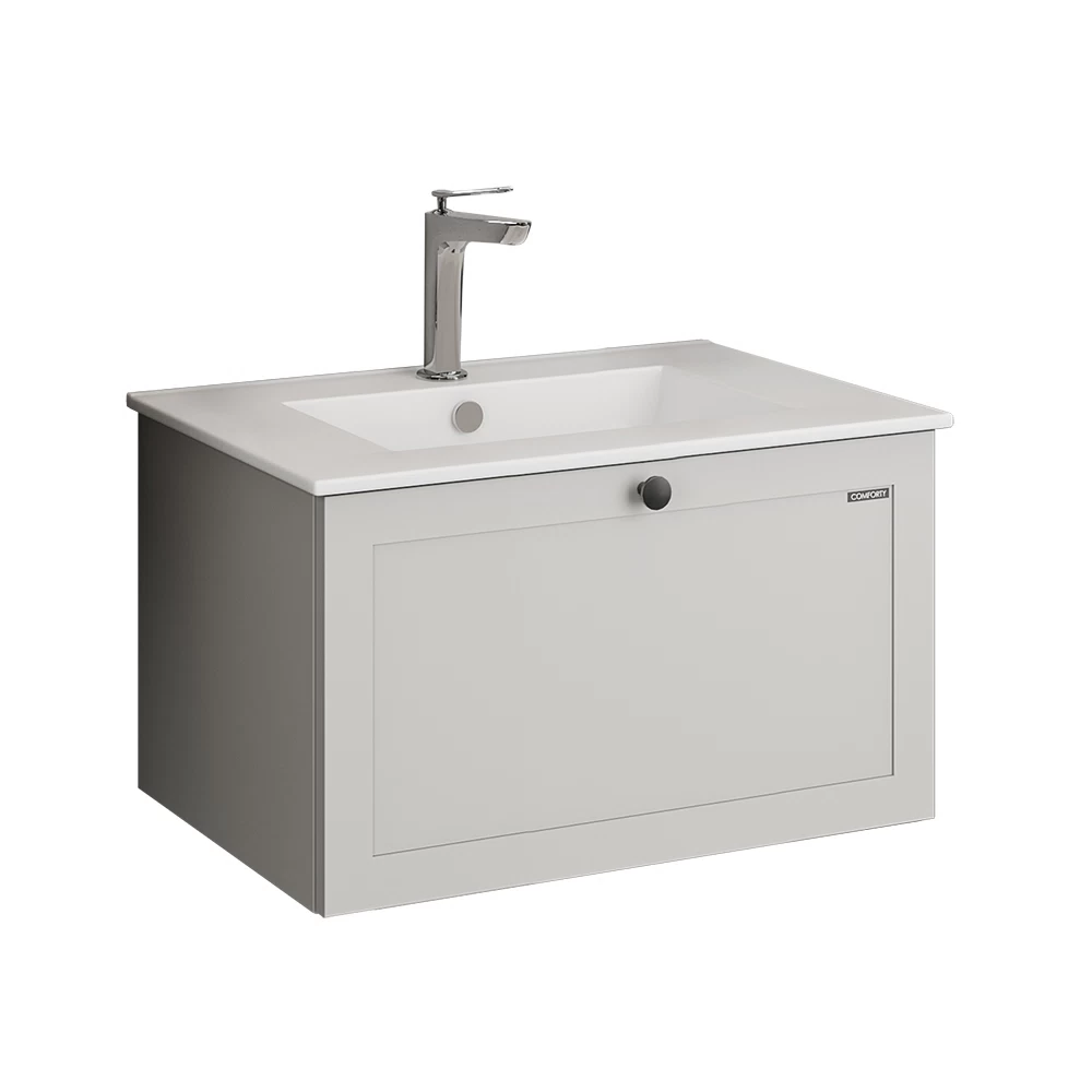 Комплект тумба с раковиной Comforty Моа 70 см подвесная серый шелк (00-00021664CF)