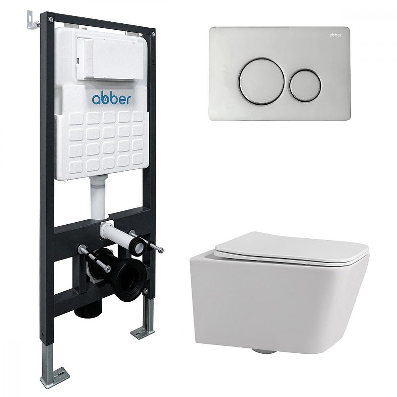 Комплект унитаза Abber Rechteck AC1201-AC0105-AC0121 с сиденьем Микролифт и клавишей смыва цвет Хром