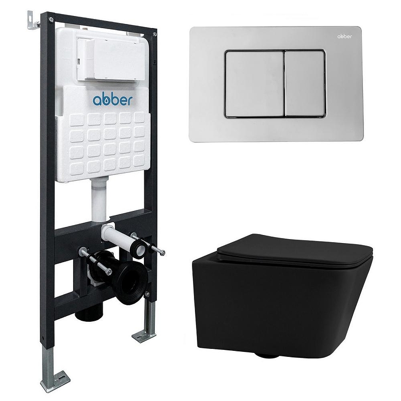 Комплект унитаза Abber Rechteck AC1201MB-AC0105-AC0120 с сиденьем Микролифт и клавишей смыва цвет Хром