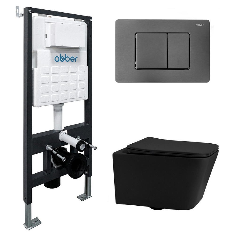 Комплект унитаза Abber Rechteck AC1201MB-AC0105-AC0120NG с сиденьем Микролифт и клавишей смыва цвет Никель