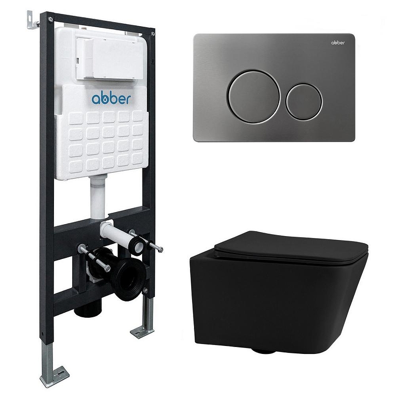 Комплект унитаза Abber Rechteck AC1201MB-AC0105-AC0121NG с сиденьем Микролифт и клавишей смыва цвет Никель