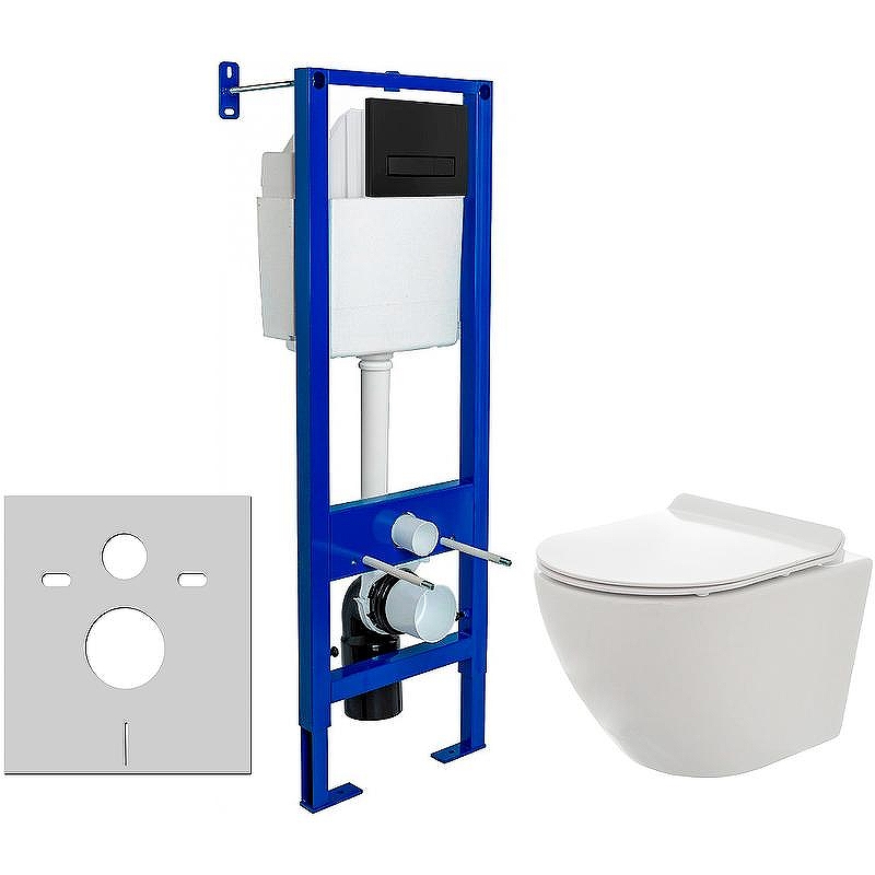 Комплект унитаза AQUAme AQM2002 с инсталляцией Berges Atom 410 040340 с сиденьем Микролифт и Черной матовой клавишей смыва