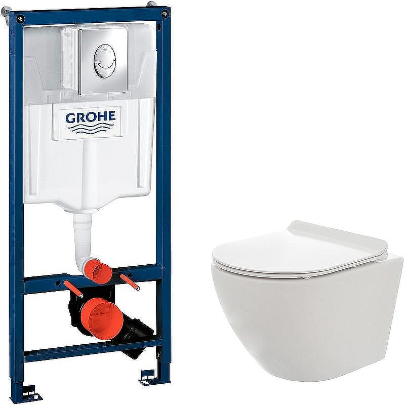 Комплект унитаза AQUAme AQM2002 с инсталляцией Grohe Rapid SL 38721001 с сиденьем Микролифт и клавишей смыва Хром