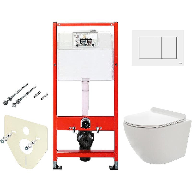Комплект унитаза AQUAme AQM2002 с инсталляцией Tece Base 9400413 с сиденьем Микролифт и Белой клавишей смыва