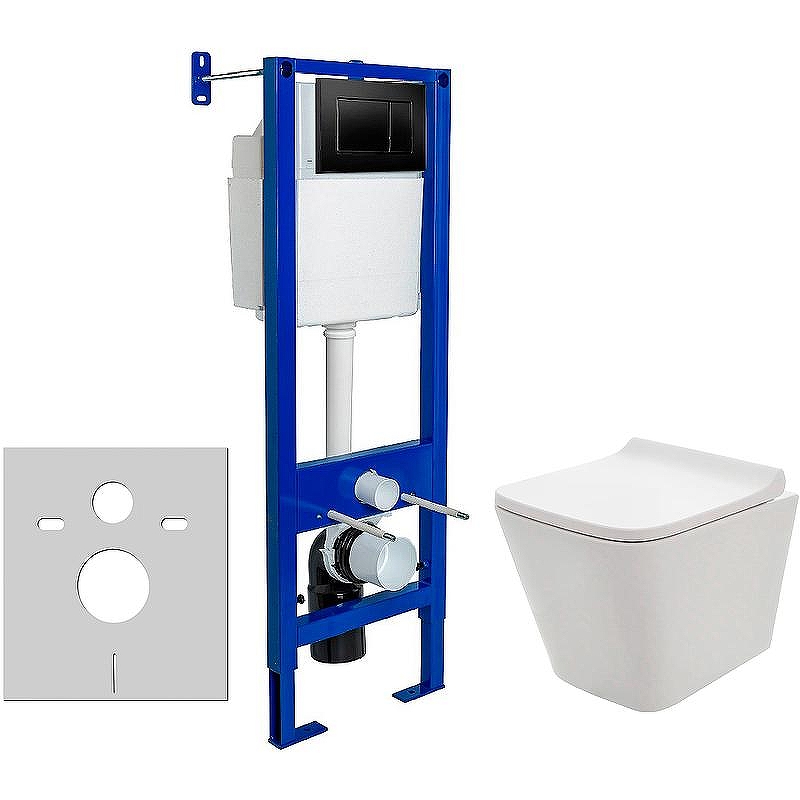 Комплект унитаза AQUAme AQM2004 с инсталляцией Berges Atom 410 040332 с сиденьем Микролифт и Черной матовой клавишей смыва