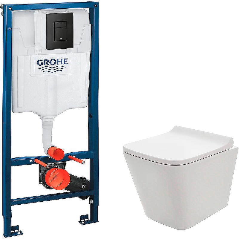 Комплект унитаза AQUAme AQM2004 с инсталляцией Grohe Rapid SL 38811KF0 с сиденьем Микролифт и Черной матовой клавишей смыва