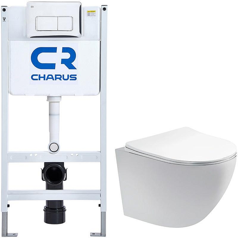 Комплект унитаза Aquatek Европа AQ1900-00 с инсталляцией Charus City CR.200.21.01 с сиденьем Микролифт и клавишей смыва Хром глянцевый