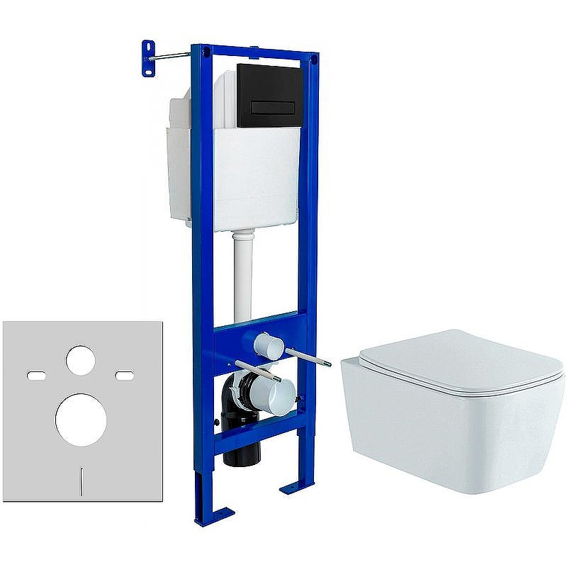 Комплект унитаза Aquatek Либра New AQ1148N-00 с инсталляцией Berges Atom 410 040340 с сиденьем Микролифт и Черной матовой клавишей смыва