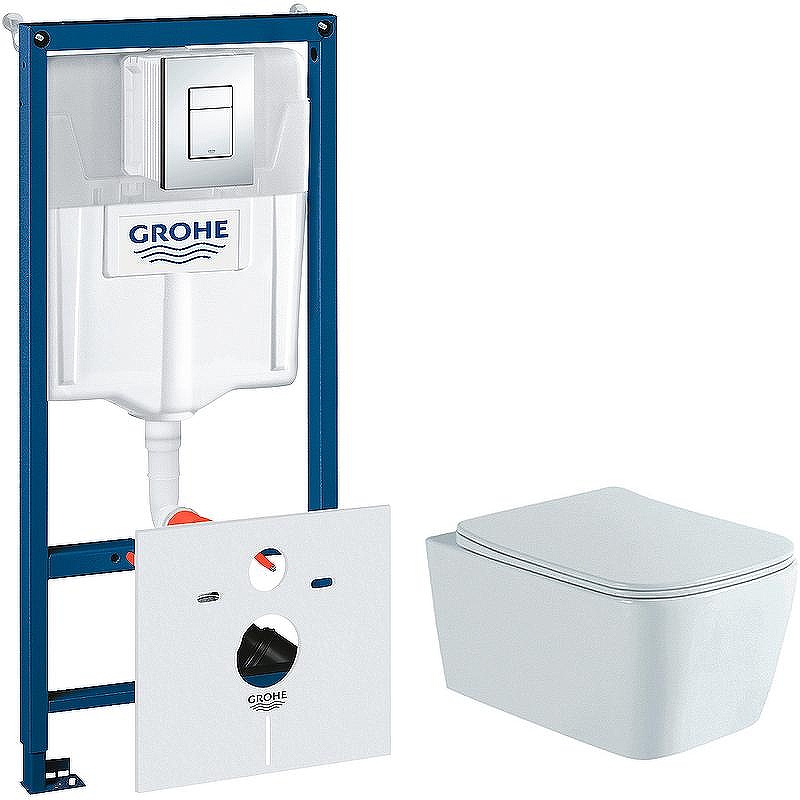 Комплект унитаза Aquatek Либра New AQ1148N-00 с инсталляцией Grohe Rapid SL 38775001 с сиденьем Микролифт и клавишей смыва Хром