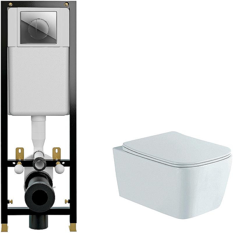 Комплект унитаза Aquatek Либра New AQ1148N-00 с инсталляцией Cersanit Black 35 S-IN-BLACK-Cg-w с сиденьем Микролифт и клавишей смыва Хром