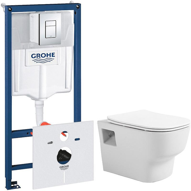 Комплект унитаза Avimano Tradition 1000090 с инсталляцией Grohe Rapid SL 38775001 с сиденьем Микролифт и клавишей смыва цвет Хром
