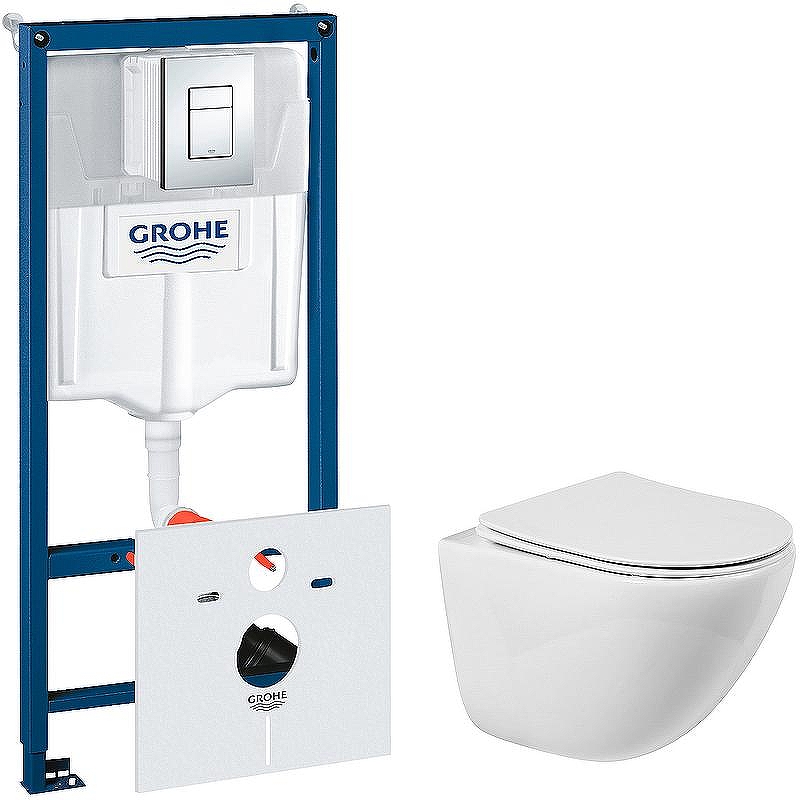 Комплект унитаза BelBagno Amanda BB051CHR+BB051SC с инсталляцией Grohe Rapid SL 38775001 с сиденьем Микролифт и клавишей смыва Хром