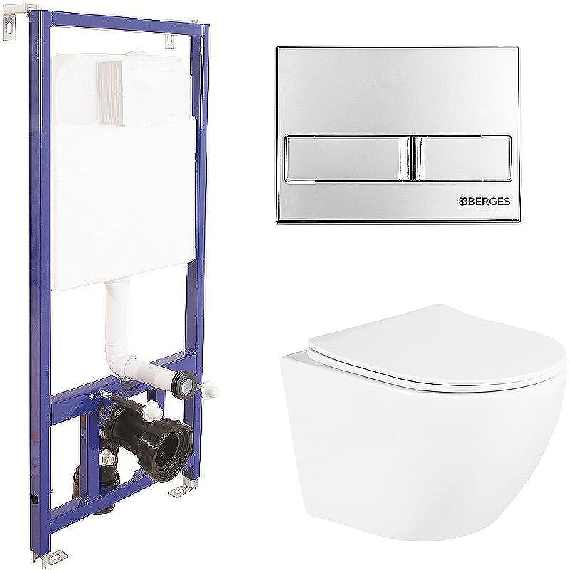Комплект унитаза BelBagno Uno BB3105CHR/SC с инсталляцией Berges Novum L3 040213 с сиденьем Микролифт и клавишей смыва Хром