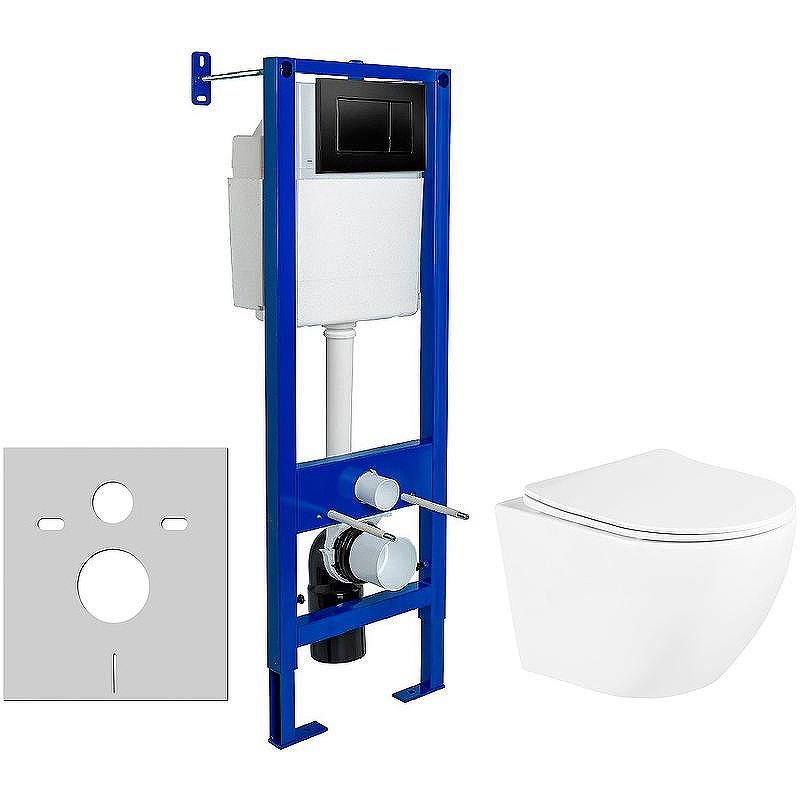 Комплект унитаза BelBagno Uno BB3105CHR/SC с инсталляцией Berges Atom 410 040332 с сиденьем Микролифт и Черной матовой клавишей смыва