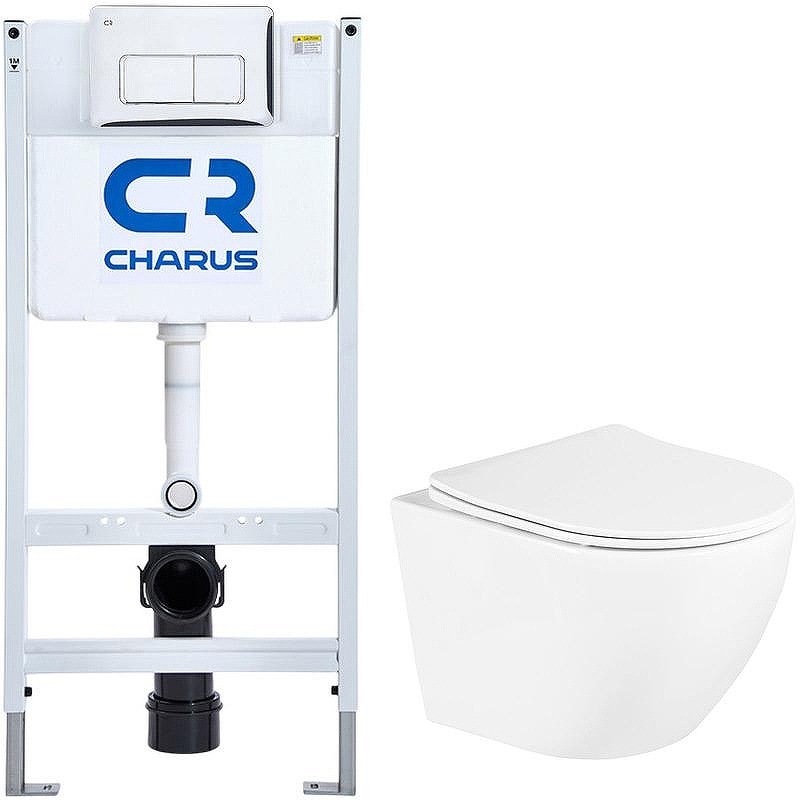 Комплект унитаза BelBagno Uno BB3105CHR/SC с инсталляцией Charus City CR.200.21.01 с сиденьем Микролифт и клавишей смыва Хром глянцевый